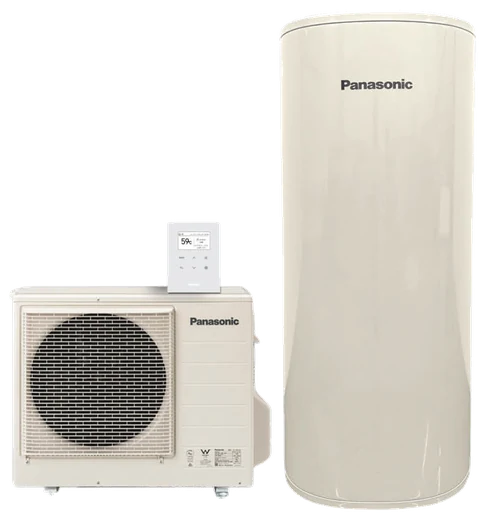 Panasonic CO₂ hot water heat pump — tank and outdoor unit